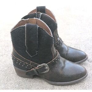 Sterling River Womens Short Ankle Boot Sz 7.5M Studded  Leather Brown Calf Hair